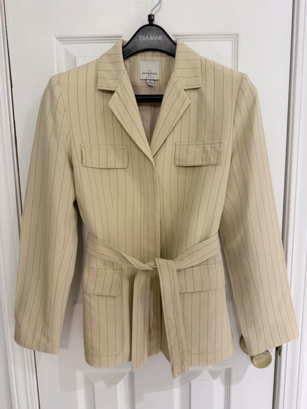 Anne Klein Beige Pinstripe Blazer and Skirt Set - Picture 9 of 9